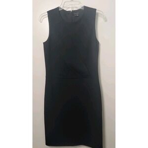 Theory Black Wool Sheath Sleeveless Dress Sz 4 Above Knee Faux Wrap Lined‎ LBD